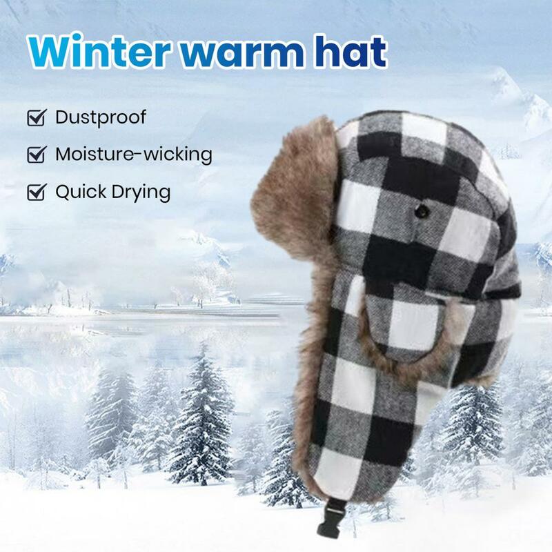 Gehörschutz mütze gestrickte Winter mütze stilvolle karierte Mütze warme Outdoor-Gehörschutz für Männer Frauen trend ige Winter mütze für Wetter