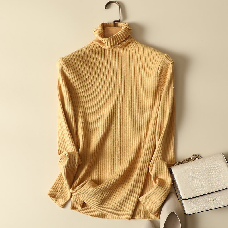 Блестящий вязаный женский свитер, пуловеры, Осень-зима, новинка 2021, водолазка с длинными рукавами, элегантные деловые женские рубашки, верхн...
