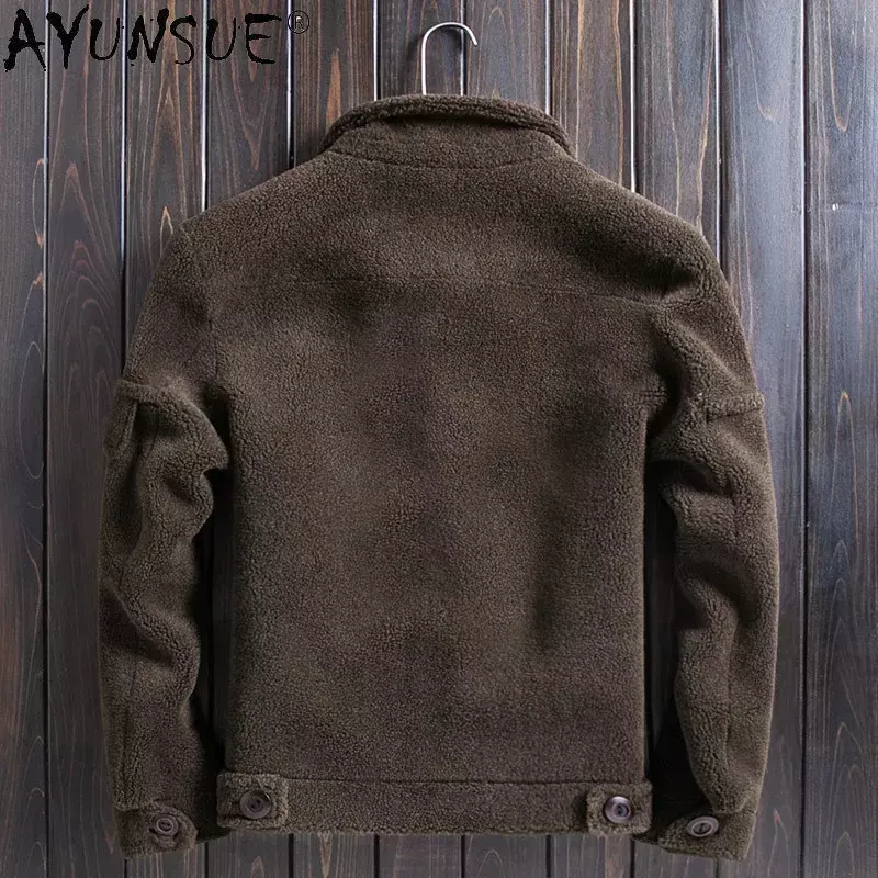 AYUNSUN-chaqueta de cuero y lana para Hombre, Ropa de doble cara, esquiladora de ovejas reales, de invierno, 5XL, LXR352