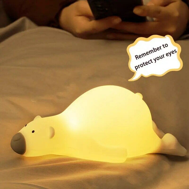 Bear Night Light USB Rechargeable Squishy Silicone Night Light Dimmable Lazy Bear Nightlight Animal Lights For Girls Boys