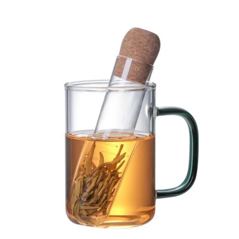 Saringan teh kaca, saringan teh desain kaca kreatif untuk Mug Filter mewah untuk Puer alat teh herbal dengan sumbat gabus