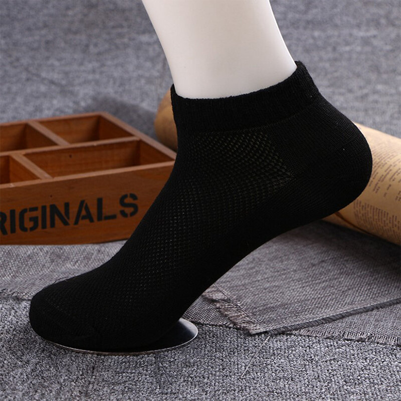 Chaussettes basses en maille de coton pour hommes et femmes, chaussettes courtes respirantes, absorbant la sueur, chaussettes de sport, chaussettes de rinçage, monochromatique, noir, blanc, gris, 5 paires