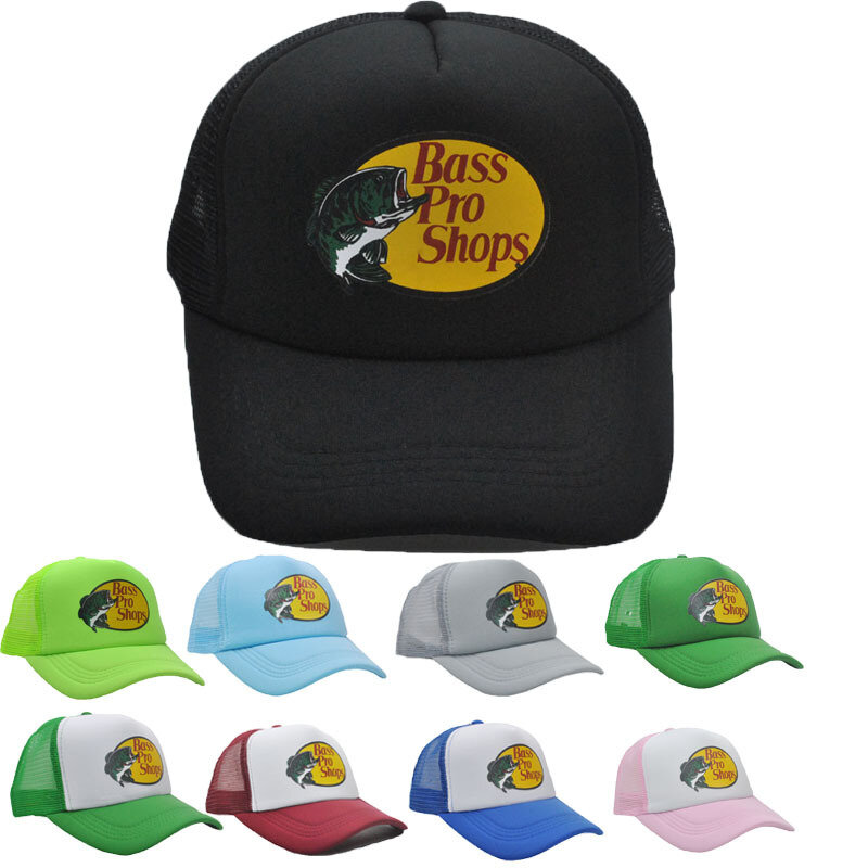 Fish print net hats Bass Pro Shops hats Europe and the United States hot sun shade baseball hats wholesale trucker hats