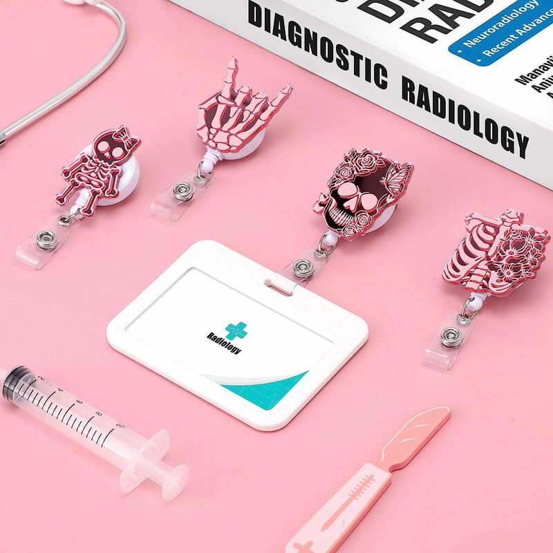 Klip lencana perawat dapat ditarik dengan klip buaya klip merah muda aksesori klip lencana ID otak hati untuk siswa Keperawatan dokter