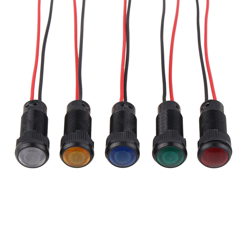 1pc 10mm oxidierte schwarze Kunststoff-Kontroll leuchte Mini-Warn-LED-Pilots ignal lampe 6 v12v24v 220v mit Draht rot gelb blau grün