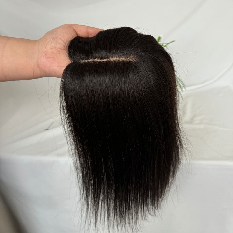 Peruki naturalne czarne damskie prawdziwe ludzkie włosy dla do rzadkich włosów 7*13CM jedwabne podkładki spinki do włosów w kawałki włosów Remy