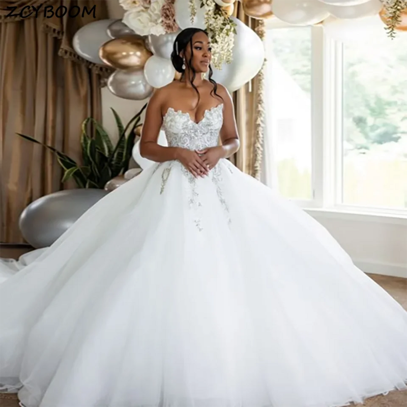Gorgeous Sweetheart Lace Appliques Ball Gown Wedding Dresses 2024 Illusion Strapless With Court Train Tulle Vestidos De Novia
