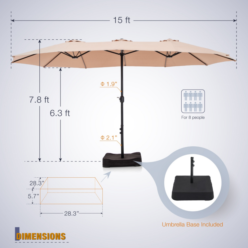 15-stopowy dwustronny parasol ogrodowy z podstawą duży stolik na zewnątrz beżowy