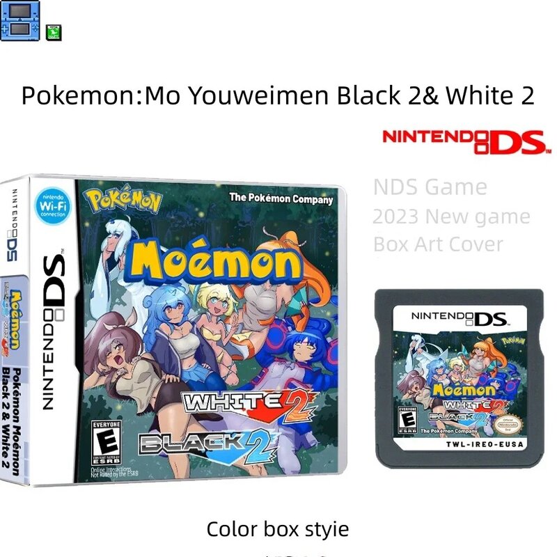 NDS Moemon Black 2 and White 2 Game Cartridge 32 Bit Video Game Console Card Pokemon Shell with Box for GBA/NDS