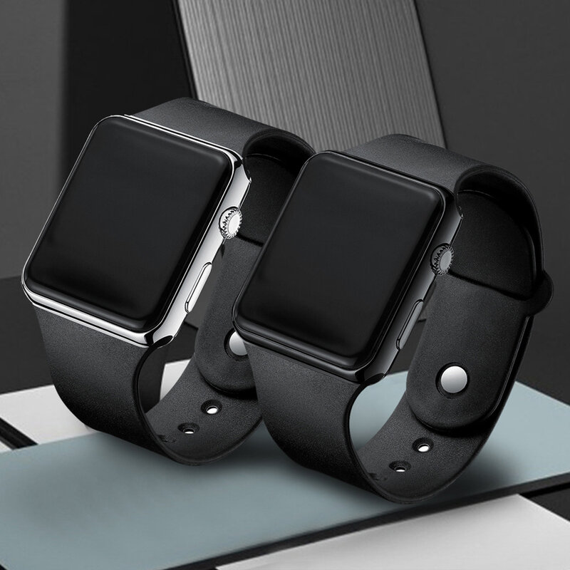 Jam tangan Digital pasangan, jam tangan Digital silikon kotak, jam tangan olahraga teman-teman, jam tangan modis 2 buah/set