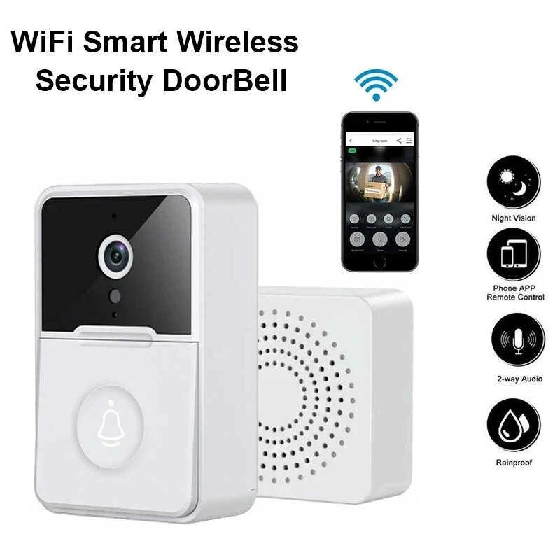 Câmera de campainha WiFi, AC Power USB Bateria Tipo, Smart Life Doorbell, Home Security Video Intercom, Visão Noturna
