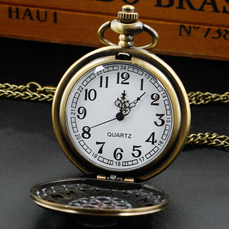 Dengin-reloj de bolsillo de cuarzo Vintage para mujer y hombre, colgante de collar de bronce, regalos exquisitos y huecos, recién llegado
