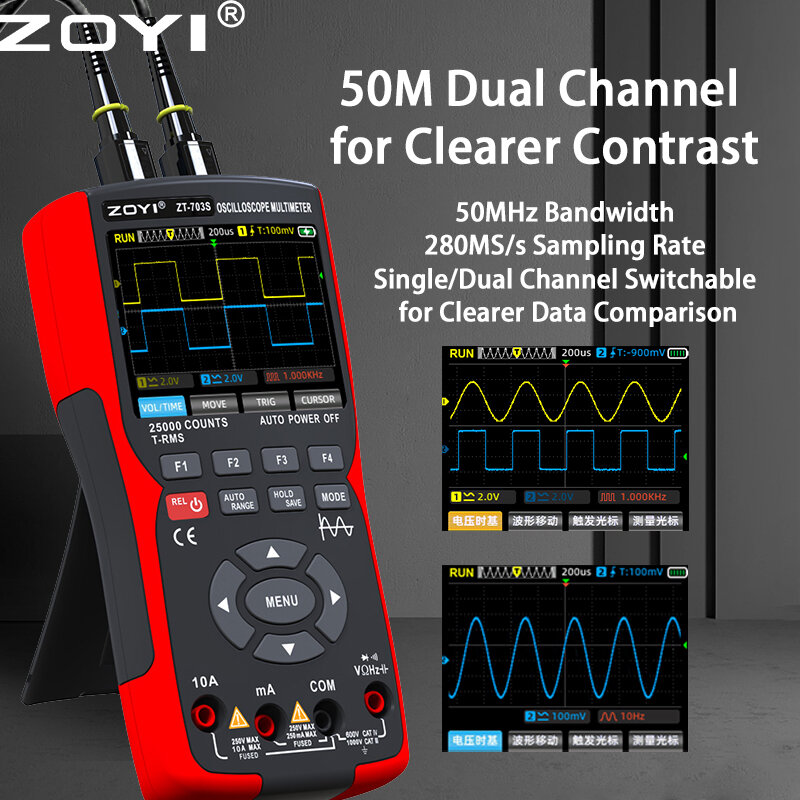 Oscilloscopio multistrumento a doppio canale ZT-703S multimetro multifunzione generatore di segnale tre in uno ad alta precisione