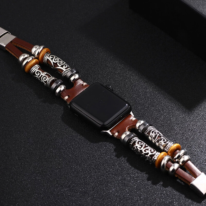 Correa de cuero para Apple Watch, 44mm, 42mm, 40mm, 38mm, 45mm, 41mm, pulsera deportiva para iwatch series 7, 6, SE, 5, 4, 3