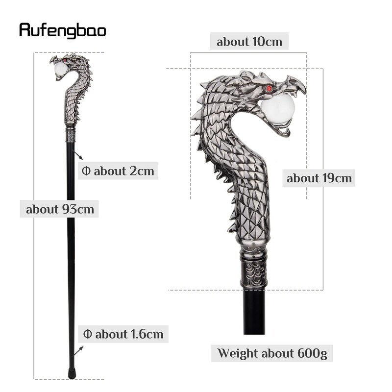 Dragon Head Bite Ball Single Joint Walking Stick with Hidden Plate Self Defense Fashion Cane Plate Cosplay Crosier Stick 93cm