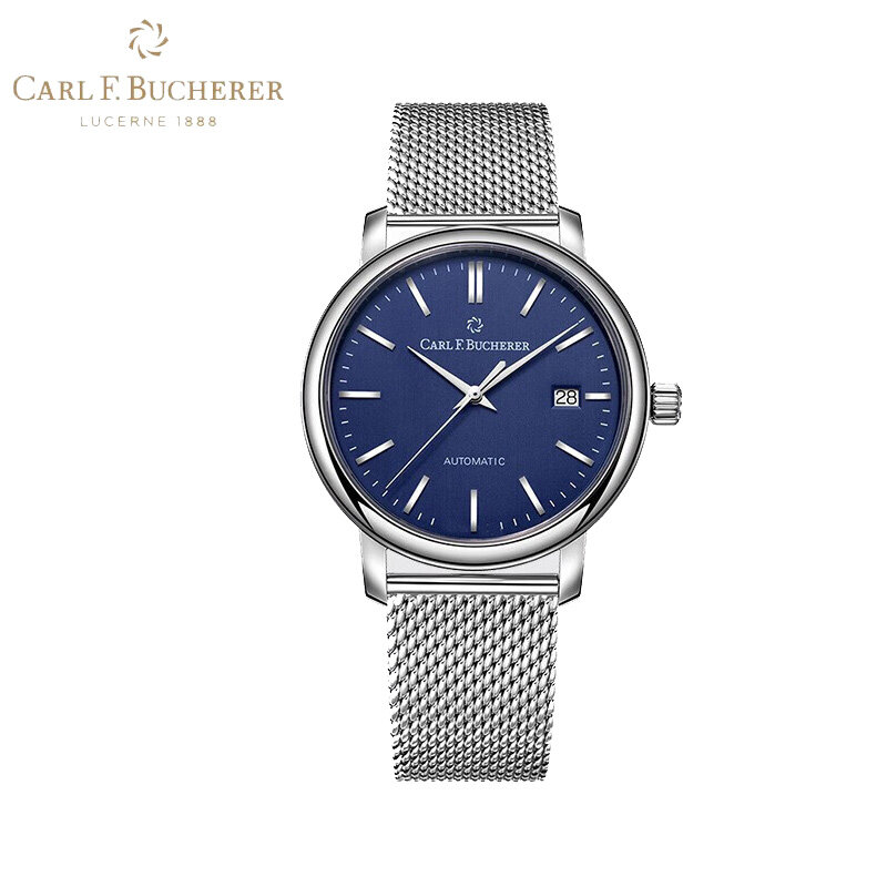 Carl f. ボブサー-メンズ自動機械式時計,防水ステンレススチールメッシュ腕時計