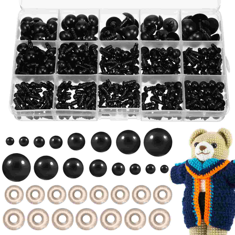400 sztuk 5-16mm plastikowe czarne oczy ochronne do zabawek DIY Craft lalki Making wypchane zwierzęta guziki oczy z podkładkami akcesoria dla lalek