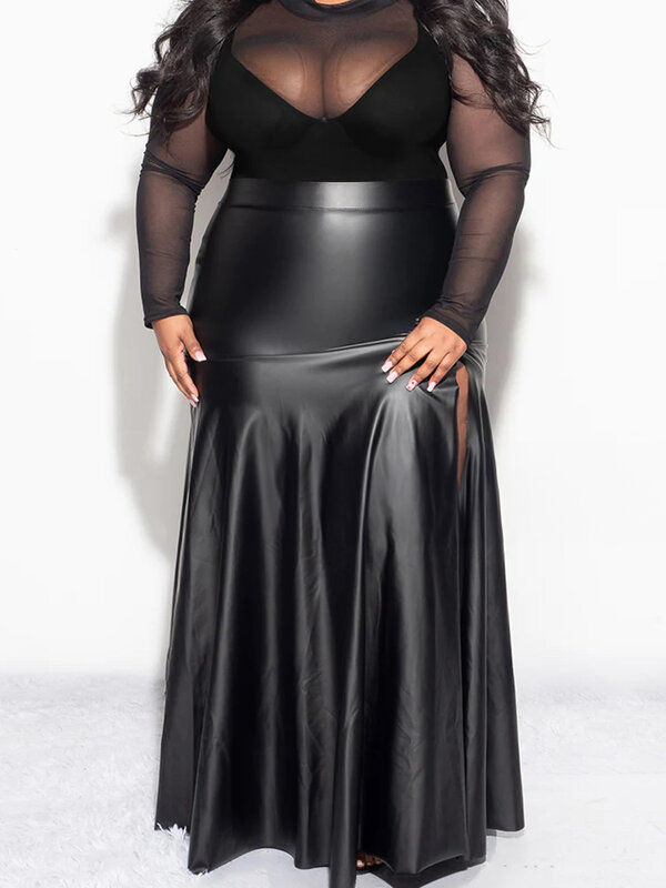 Женская плиссированная юбка-макси, матовая кожаная Макси-юбка большого размера 9XL с высокой талией и разрезом сбоку, длинная юбка до пола до бедер с запахом, модель 7XL
