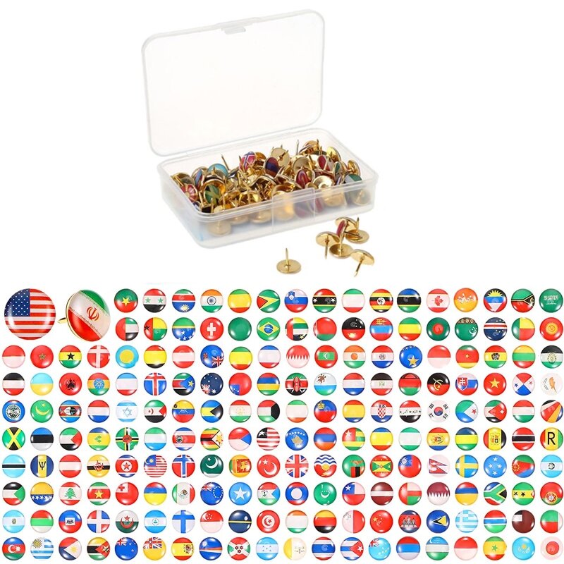100PCS Multifunctional National Flag Thumb Nails Push Pins for Photos Picture Wall Country Maps Bulletin Cork Board