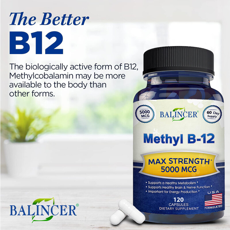 Balincer 비타민 B12, 최대 강도 120 일 공급, 신진 대사, 에너지, 면역 및 신경 건강 지원