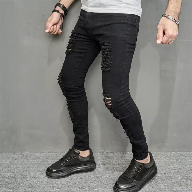 Уличная одежда, мужские стильные черные фонарики, весенние повседневные леггинсы для бега, джинсовые брюки-карандаш, модные мужские брюки