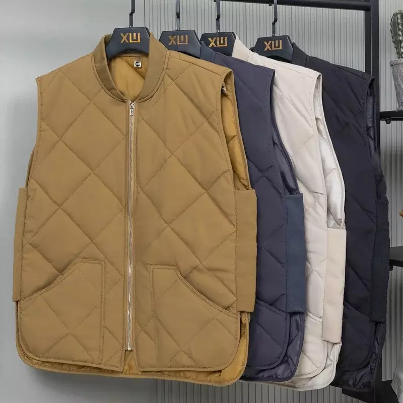 Colete de zíper sem mangas acolchoado solto, colete quente masculino, jaquetas estilo coreano, casacos para outono e inverno, novo, 2023