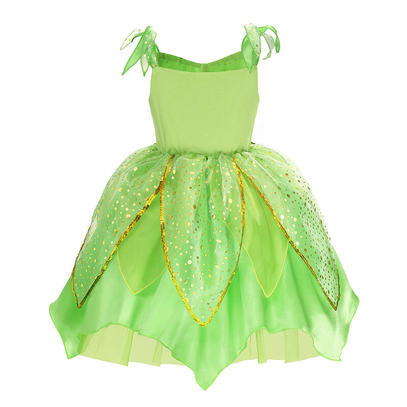 Vestido de fada verde com sininho para meninas, asa borboleta, traje de princesa elfa, vestido de festa de carnaval, 2024