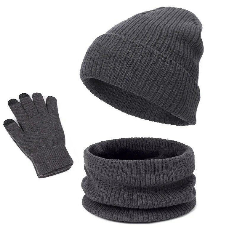 Men Plus Velvet Scarf Hat Glove Sets Warm Hats Touch Screen Gloves Hat Beanie Women Gloves Set Beanies Gorras Hombre Bonnet Caps