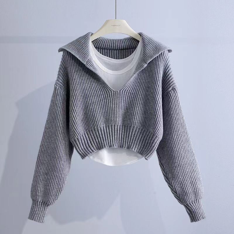 Conjunto feminino de suéter e jeans com cordão estilo coreano, redução de idade, estilo preguiçoso, conjunto de três peças, primavera e outono, novo, 2023