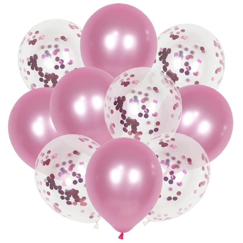 Juego globos látex con lentejuelas y confeti metálico mixto, suministros decoración para fiesta, Valentín, boda y