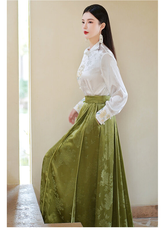 High-Quality Spring New Chinese Style Rayon Jacquard Horse Face Skirt High Waist 2024 New Retro Women's Green Half  Skirt S-XXL