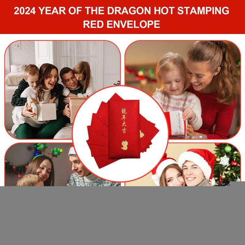 Конверты для денег Dragon Lucky, 6 шт., блестящие конверты для денег, 2024, конверты для рассылки поздравительных открыток на Лунный Новый год, свадьбу