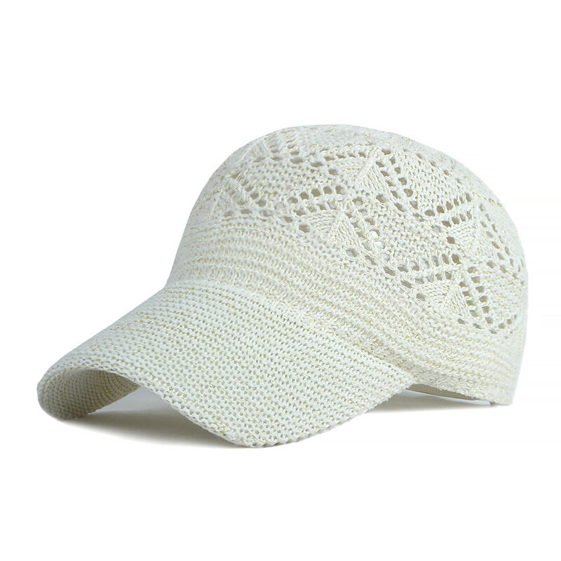 女性の透かし彫りの野球帽,通気性のあるメッシュの衣服,調節可能なキャップ,夏用