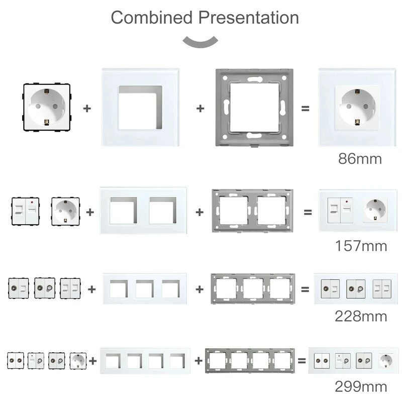 TouchMi dotykowy przełącznik oświetlenia z gniazdami naścienna na USB ue z TV CAT6 Rj45 przełączniki Led 1/2/3Gang 1Way przełącznik kryształowa ściana