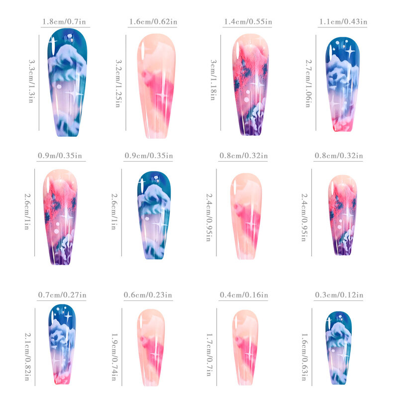 24pcs Colorful Cloud Halo Press on Nails Long Coffin Ballet False Nails Patch Colorful Shiny Korean Sweet Fake Nails Tips
