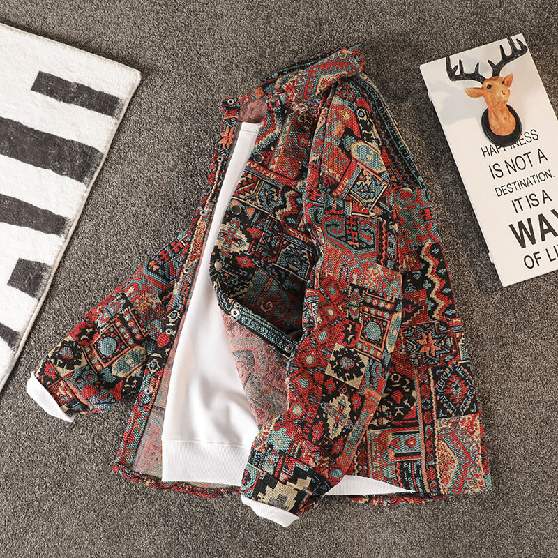 Куртка мужская с воротником-стойкой, модная универсальная Свободная рубашка из тканого жаккарда, Повседневная Уличная одежда, y2k, осень