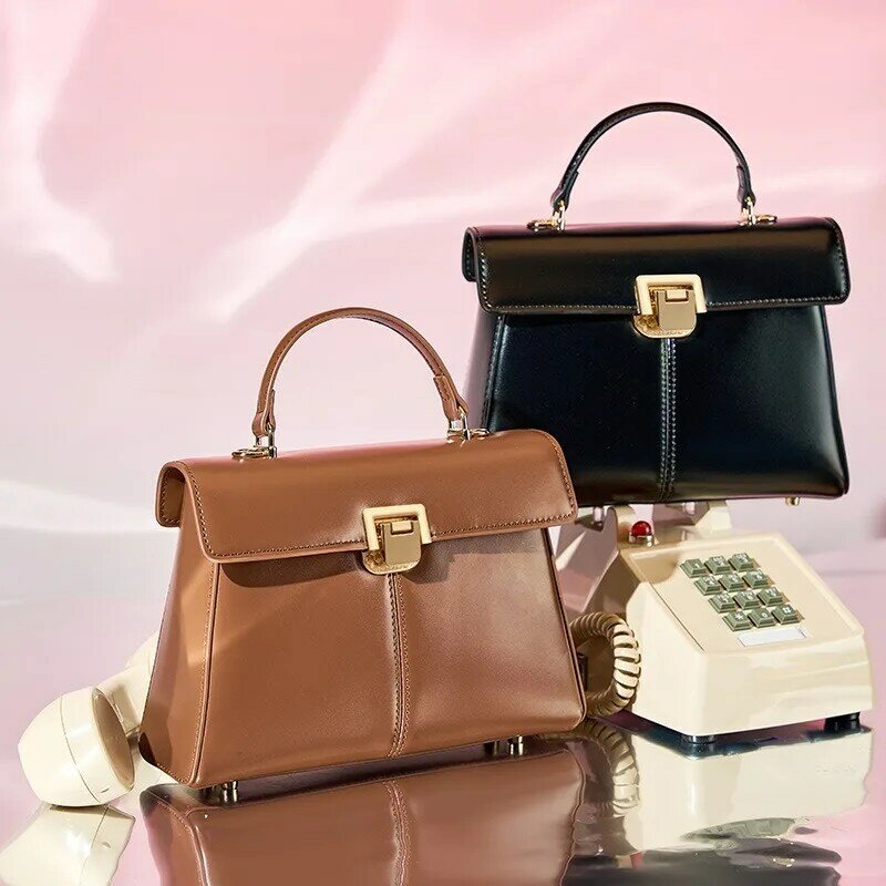 Ladies Messenger Bag Retro Elegant Genuine Leather Top-handle Bag for Women Simple Shoulder Handbag tote Bag Woman сумка женская