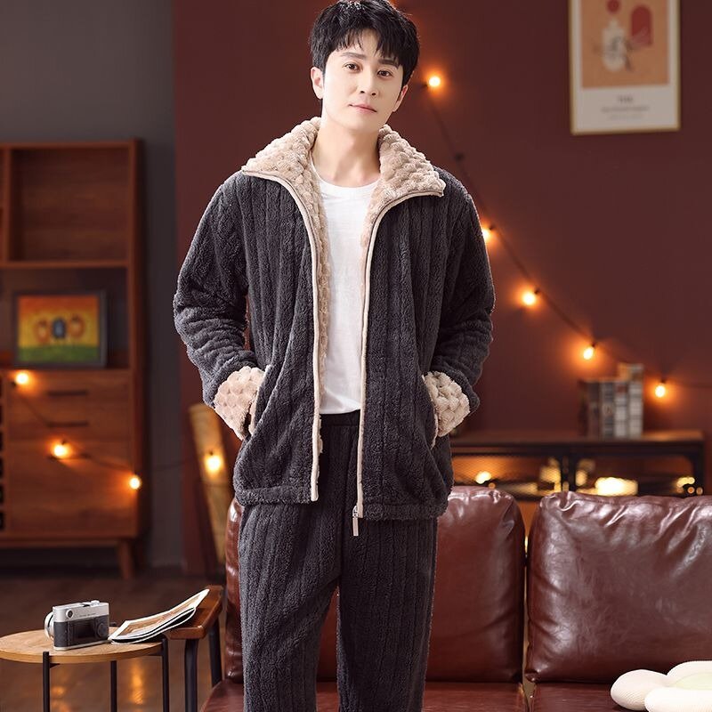 Autumn winter Couple suit Add fleece to thicken zipper Warm, comfortable and loose Can be worn outside Pajamas loungewear