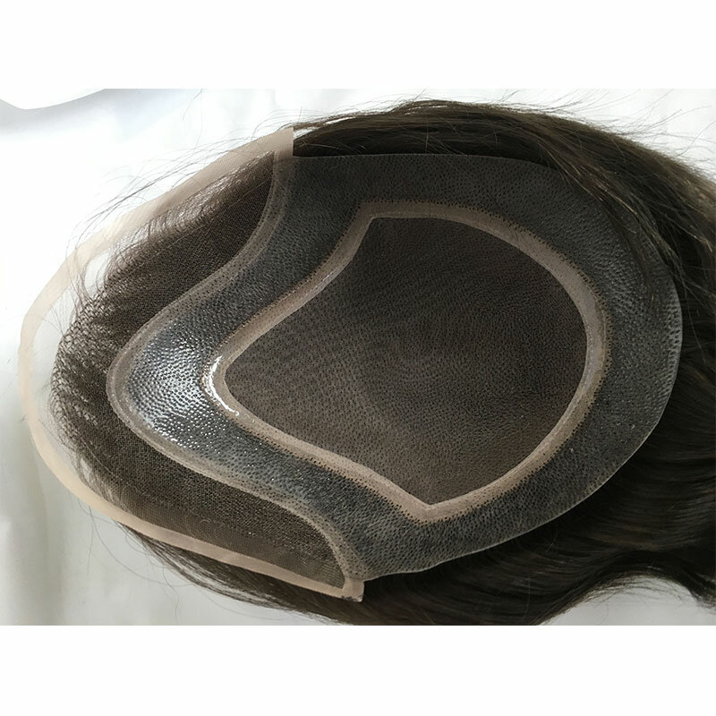 Peruka męska System wymiany włosów Mono peruka damska z cienką skórą Pu i francuska koronkowa kawałki włosów z przodu dla mężczyzn #4 jasnobrązowa