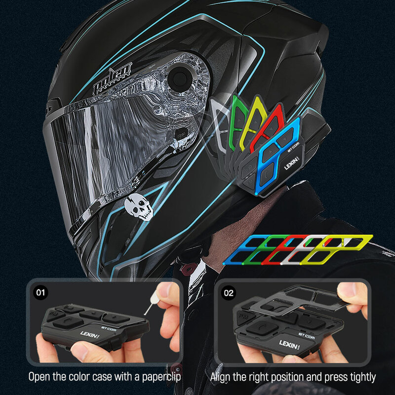 Lexin ET Com V5.0 auricolare per casco interfono Bluetooth per Moto Multicolor FM Wireless BT Intercomunicador Moto 1200M 2 ciclisti