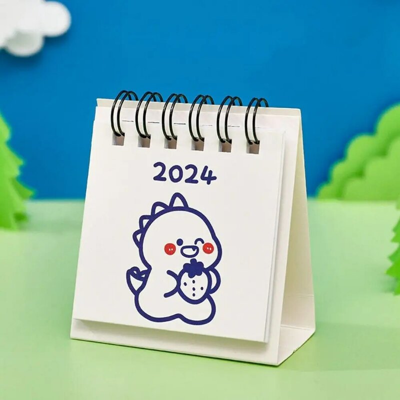 Bonito Mini Cartoon Coil Notepad, Calendário Desktop, Calendário de Mesa Exquisite, Ins, 2024