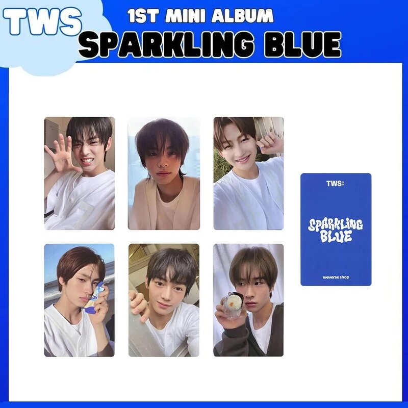 1er Mini álbum Kpop TWS, Photoard azul brillante, tarjeta LOMO de la suerte de estilo coreano, Hanjin Kyungmin Shinyu, regalo de colección de fanáticos, 6 piezas por juego
