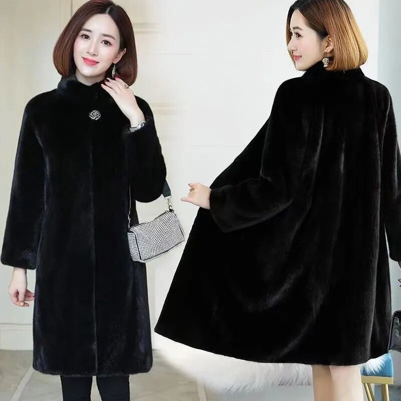 Casaco de pele de vison grosso quente feminino, colarinho longo feminino, tamanho grande, outwear de shearling de ovelha coreano, inverno