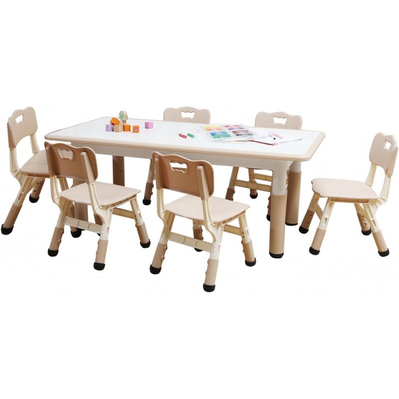 Стол и стул для малышей для мальчиков и девочек от 2 до 12 лет, Набор детских столов и стульев, детский регулируемый по высоте стол с 6 сидениями