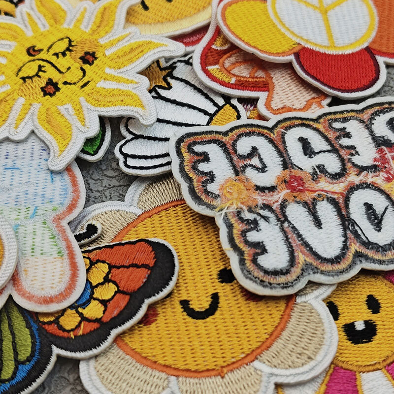 Cartoon Embroidery Patch Rainbow Sunflower Butterfly DIY Art Cloth Sticker Applique Fusible Iron on Patches Hat Bag Accessories