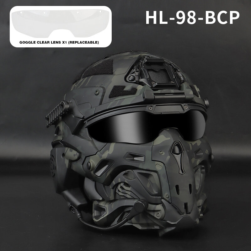 ABS หน้ากากป้องกัน casco กลางแจ้งในตัวเลนส์ชุดหูฟังหลายสีเพื่อความปลอดภัยในการเล่นเกม seluruh wajah ที่ครอบหน้ากากยุทธวิธีหมวกกันน็อค