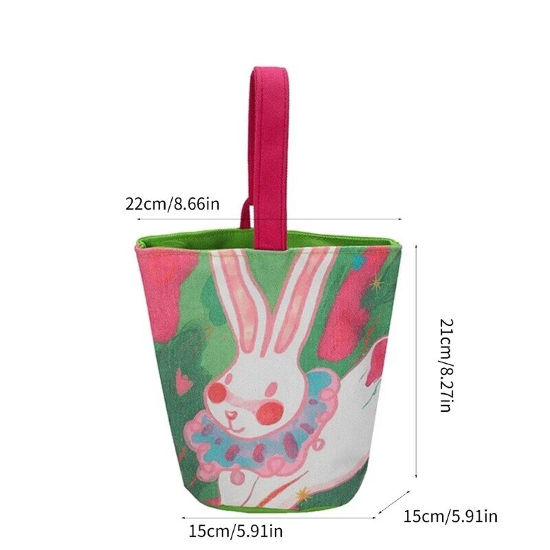 Canvas Shoulder Bag with Cartoon Rabbit Print Large Capacity Bucket Handbag Perfect for Shopping Dating and Travel