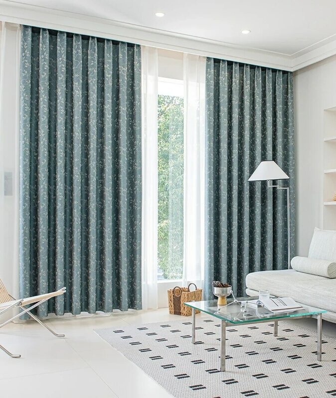 Cortinas opacas gruesas personalizadas para sala de estar, dormitorio, ventana, balcón, ventana francesa, Pastoral, azul-verde