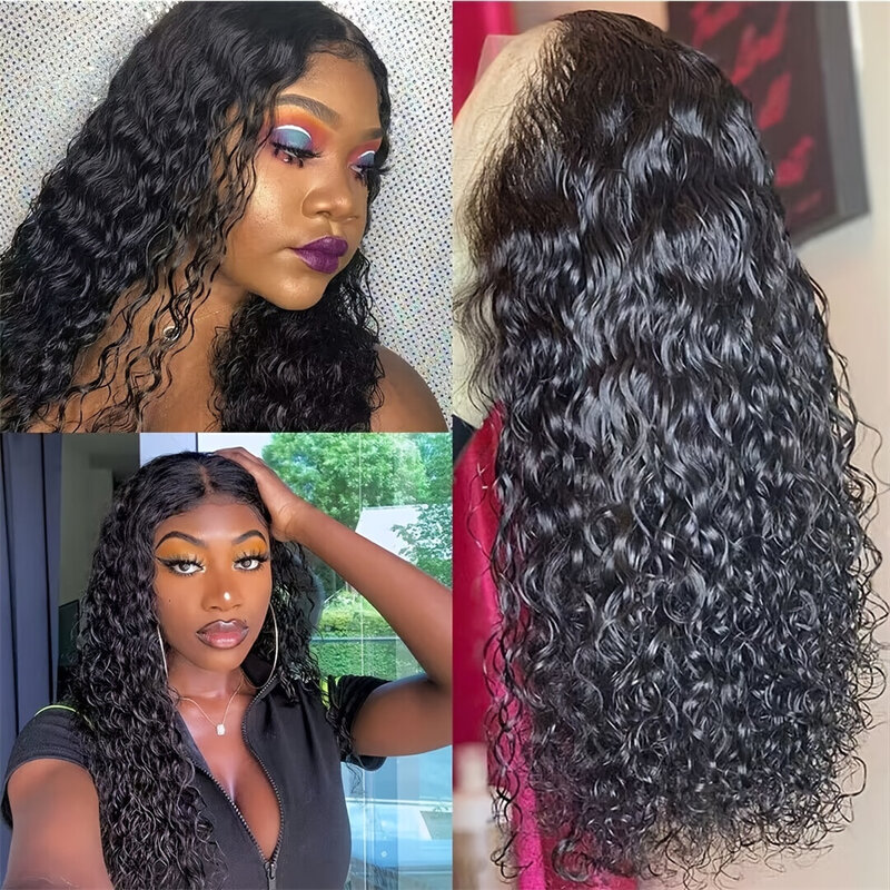 Deep Wave 13x6 Transparent Lace Frontal Human Hair Wig For Women Pre Plucked Glueless Brazilian Remy Water Wave Lace Front Wig