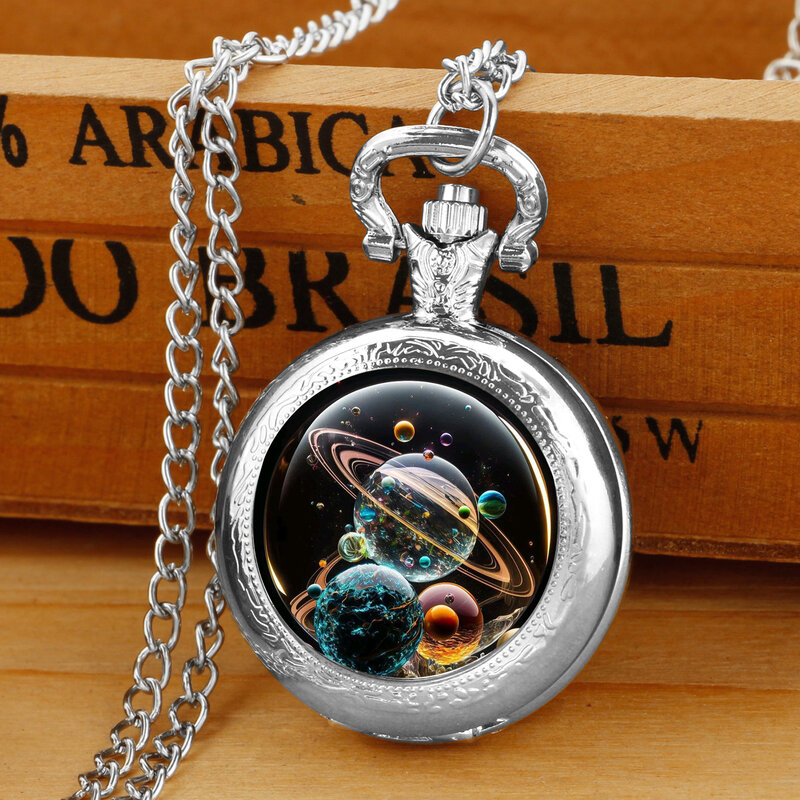 Kreatywny RetroStarry niebo kwarcowy zegarek kieszonkowy dla kobiet mężczyzn srebrny naszyjnik unikatowy wisiorek zegar zegarek z łańcuszkiem akcesoria do prezentów